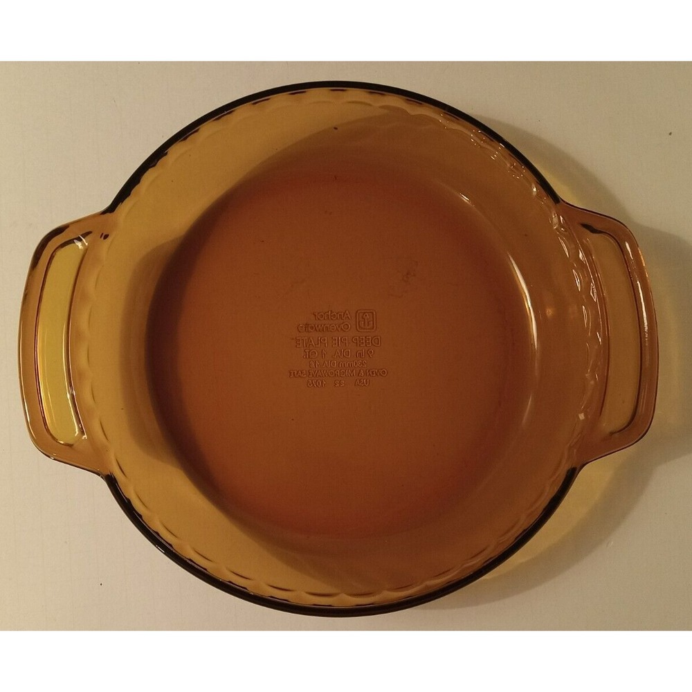 Anchor Hocking Amber Deep Dish Pie Plate Ovenware #1075 Glass 9" 1 Qt Fluted
